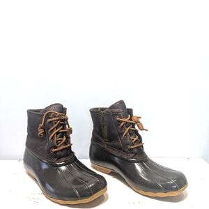 Sperry Leather Duck Boots Brown‎ Size 8 Rubber Snow Rain